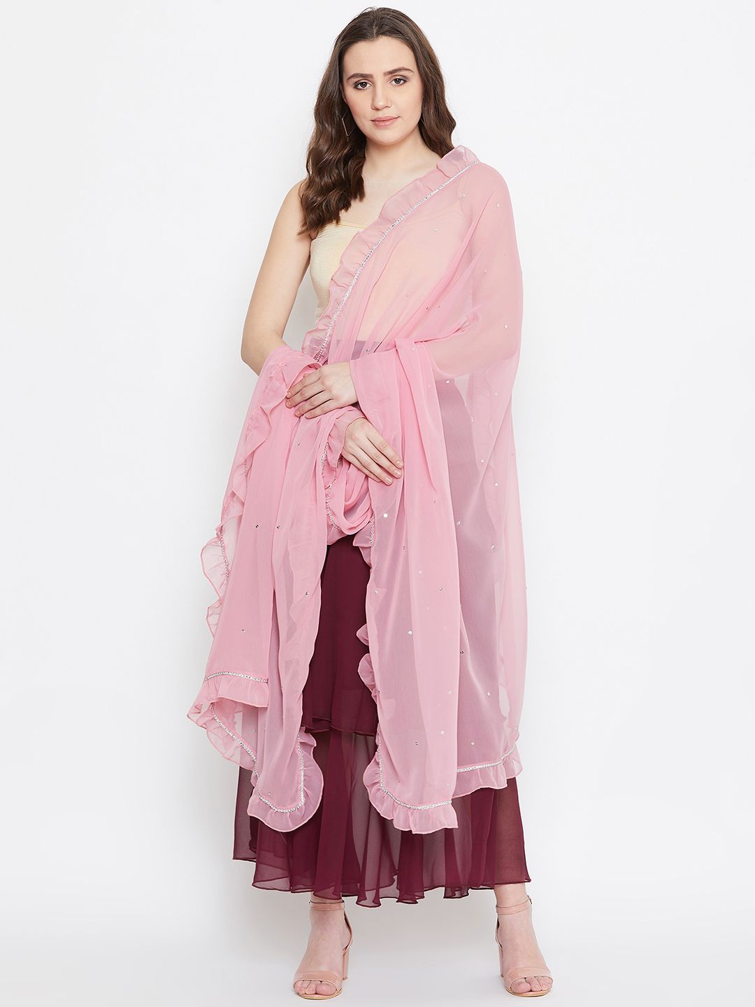 Bitterlime Women Pink Solid Dupatta Price in India