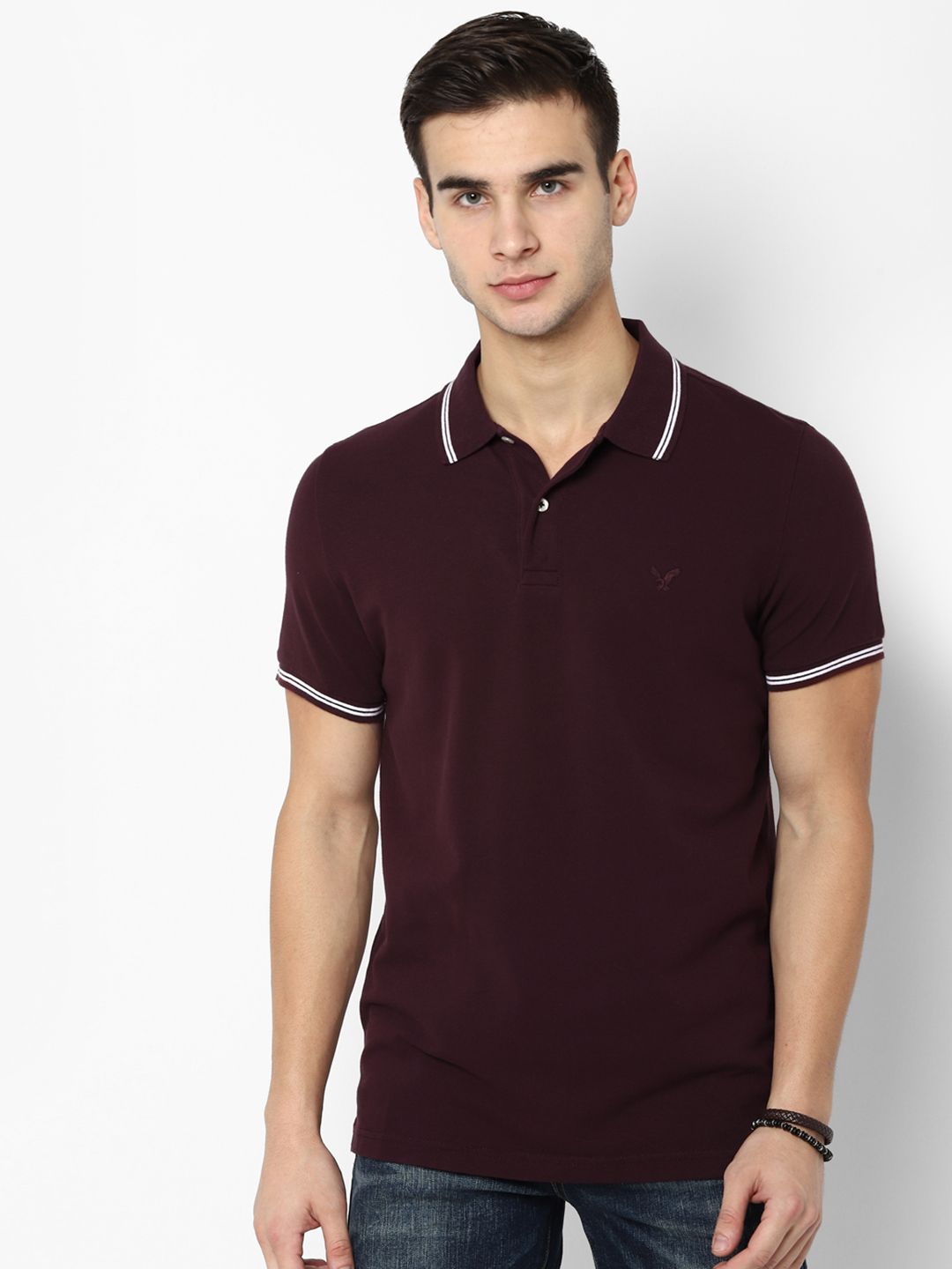 AMERICAN EAGLE OUTFITTERS Men Maroon Solid Polo Collar T-shirt