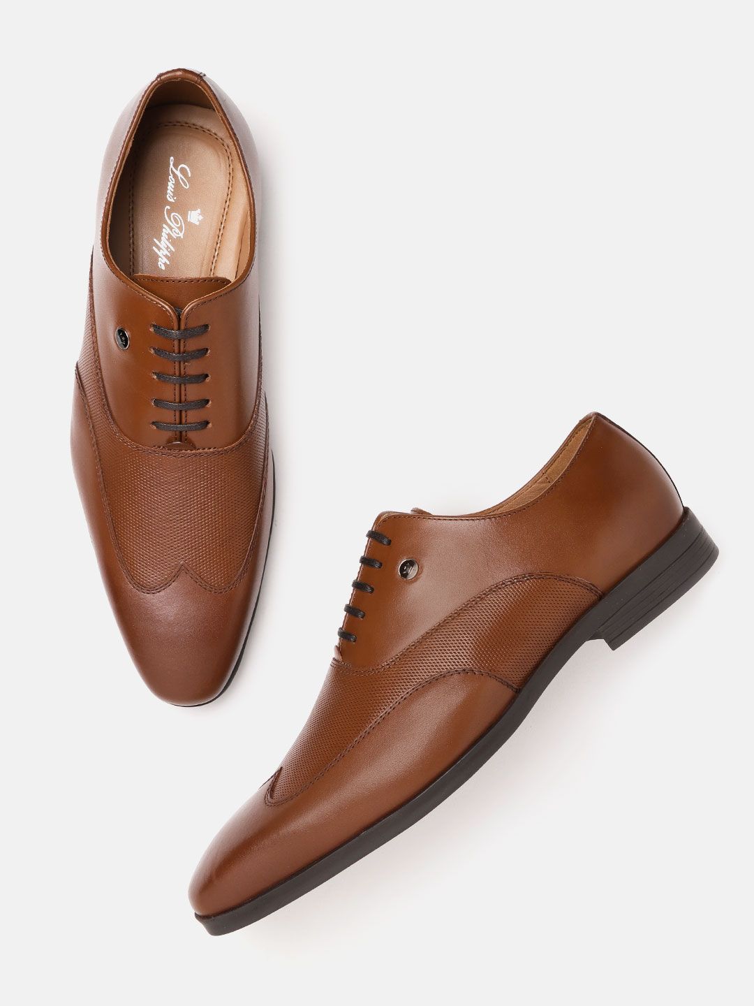 Louis Philippe Men Brown Textured Leather Formal Oxfords