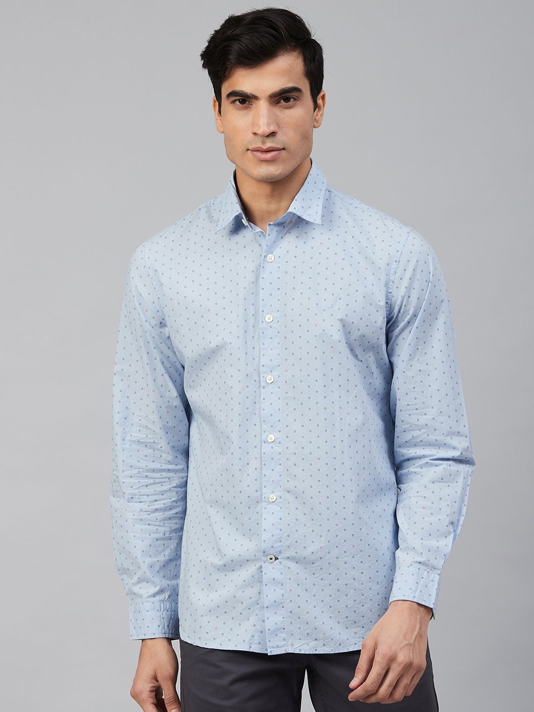 Nautica Men Blue Slim Fit Ditsy Print Casual Shirt