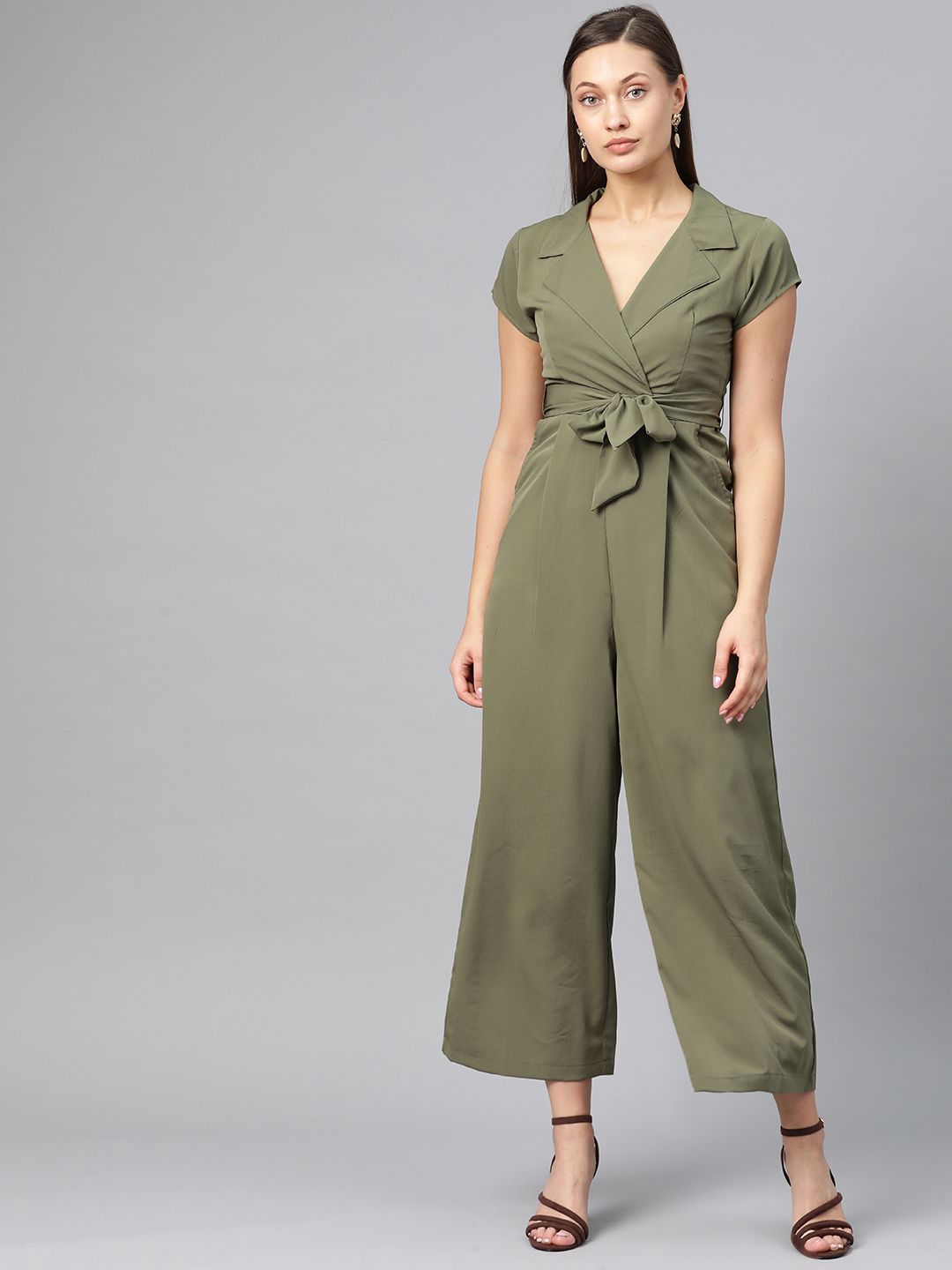 The Vanca Women Olive Green Solid Basic Jumpsuit Price in India