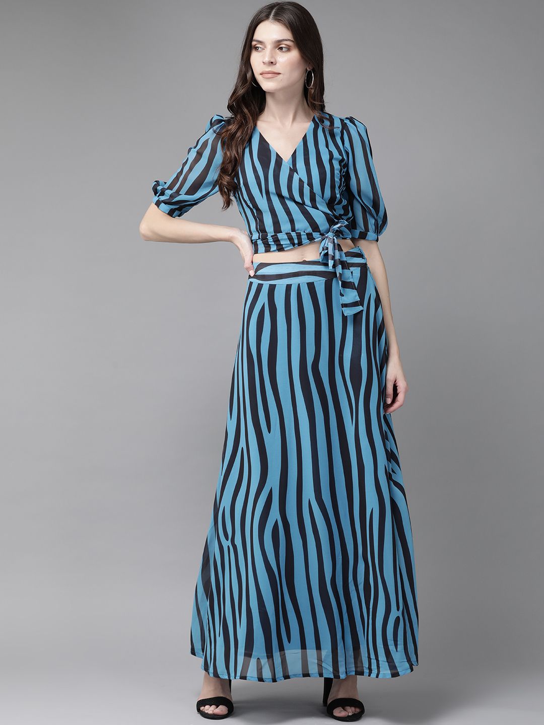 AKS Blue & Black Zebra Print Crop Top with Skirt Price in India