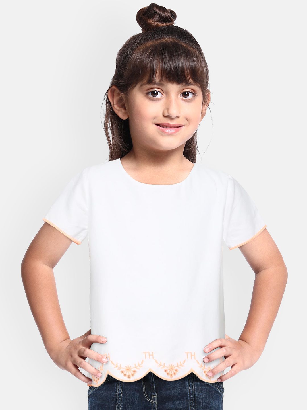 Tommy Hilfiger Girls White Embroidered Pure Cotton Top