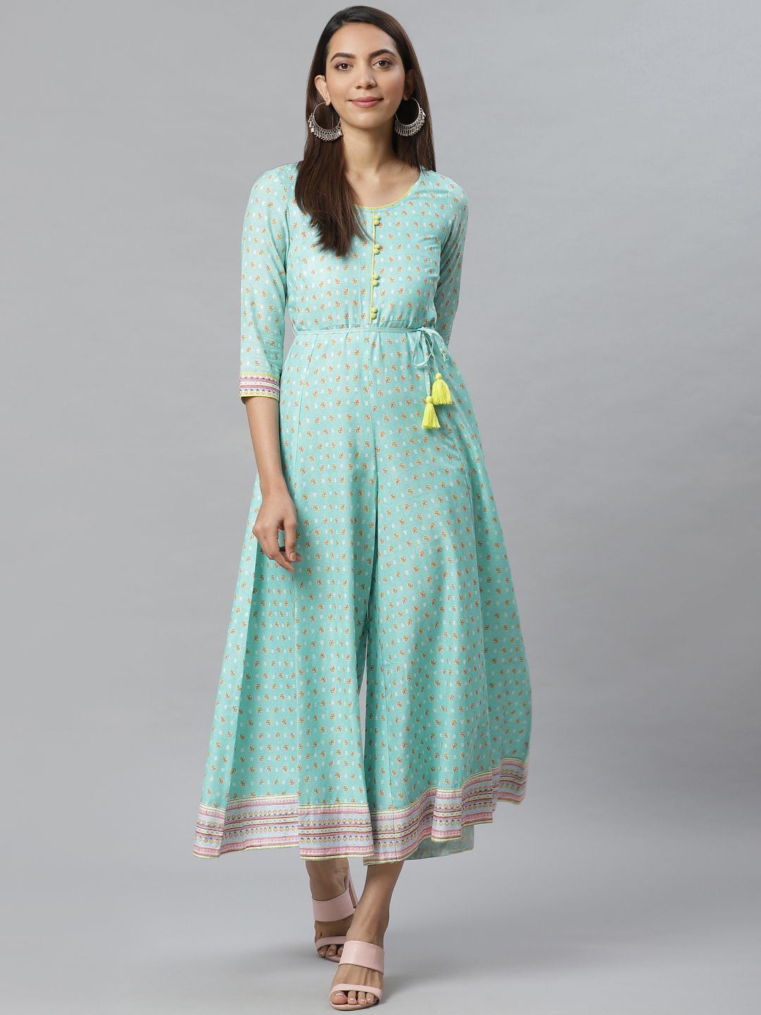 AURELIA Women Blue & Mustard Yellow Printed Ethnic Basic Jumpsuit Price in India
