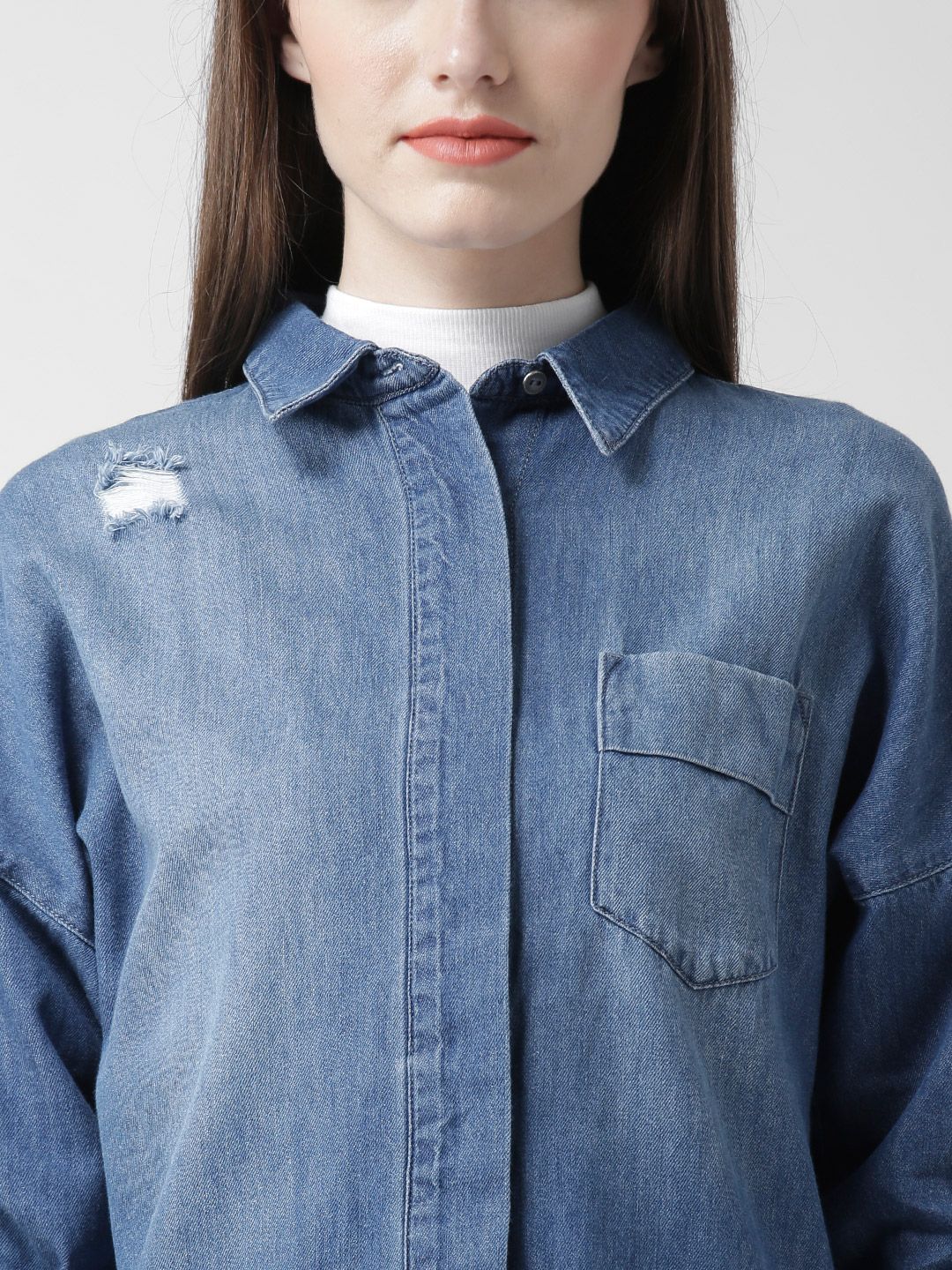 Buy FOREVER 21 Blue Washed Distressed Denim Shirt Dress - Dresses for Women  1149506 | Myntra