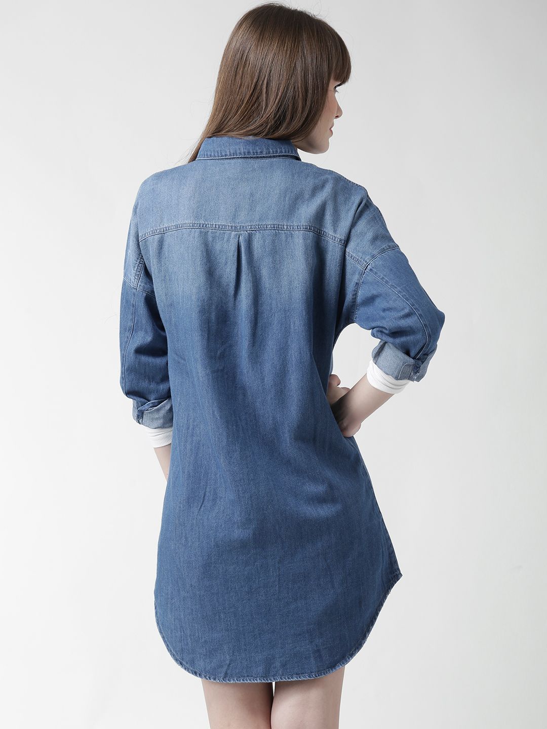 white christmas dresses Pintucked Denim Mini Shirt Dress main image 0