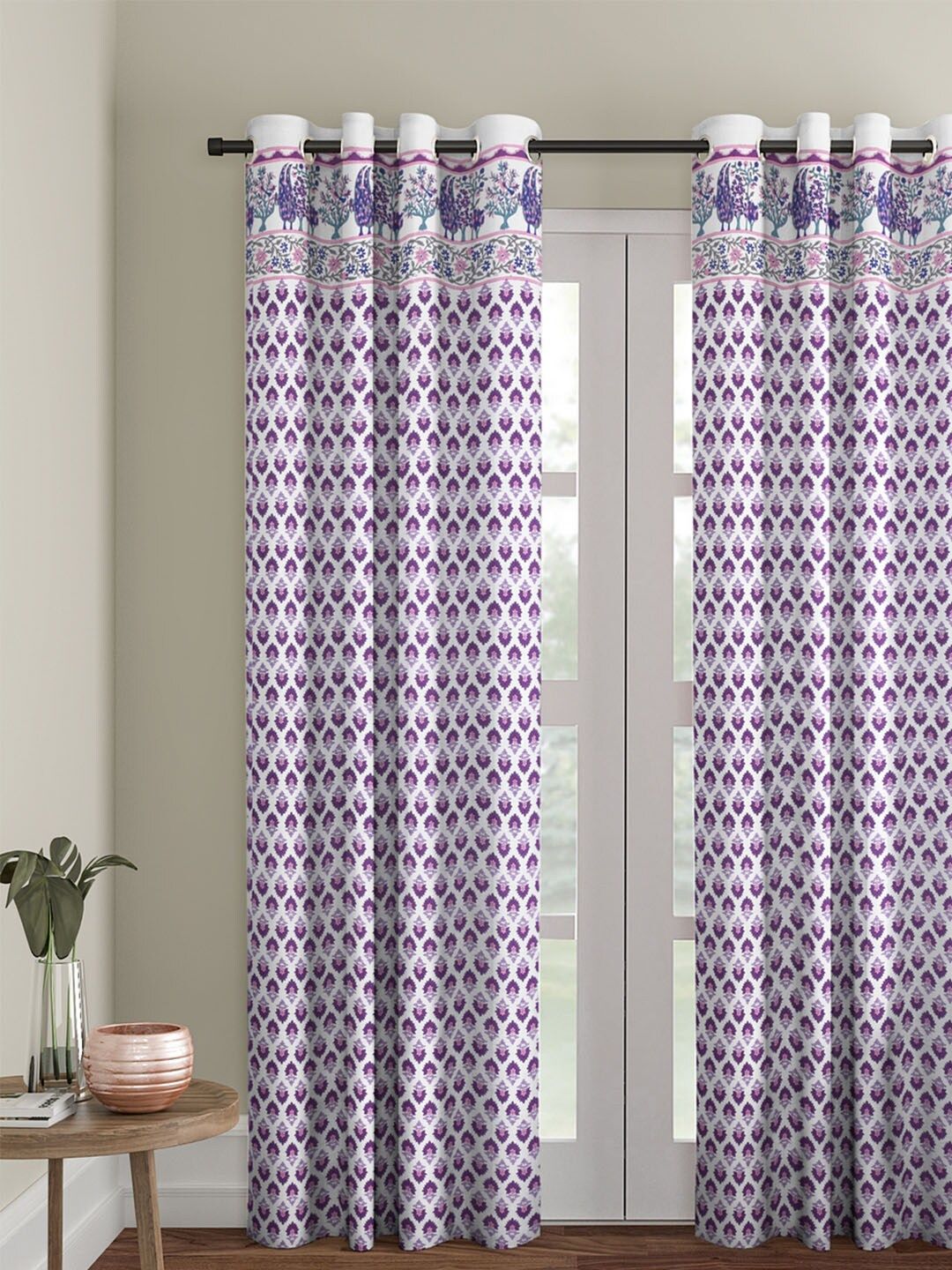 Rajasthan Decor White & Purple Printed Single Door Curtain Price in India