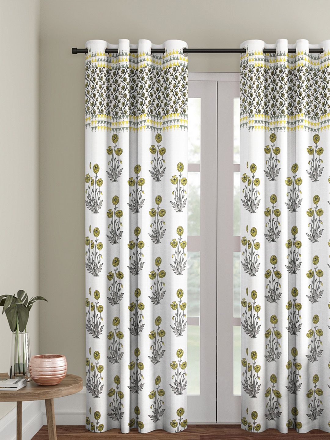 Rajasthan Decor White & Yellow Printed Single Long Door Curtain Price in India