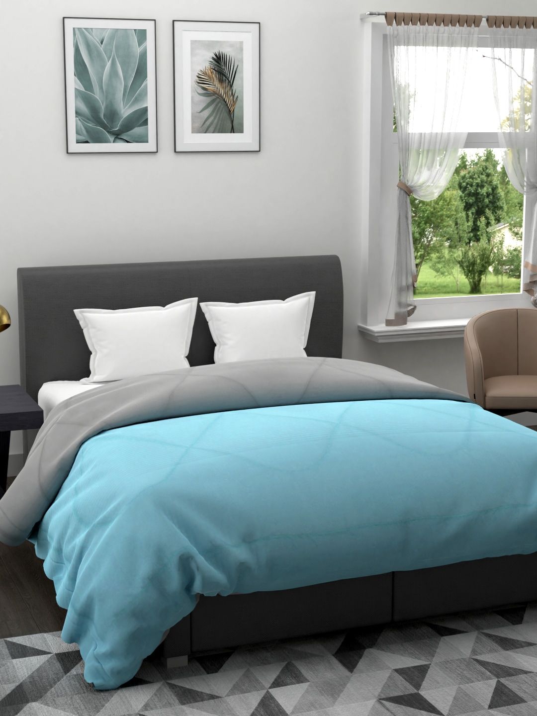 Clasiko Turquoise Blue & Grey Solid AC Room 233 GSM Double Bed Comforter Price in India