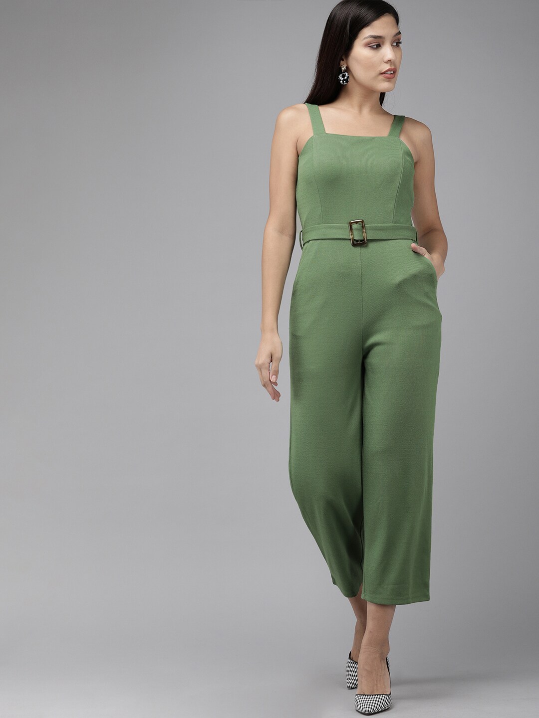 Vero Moda Women Green Solid Basic Jumpsuit Price in India