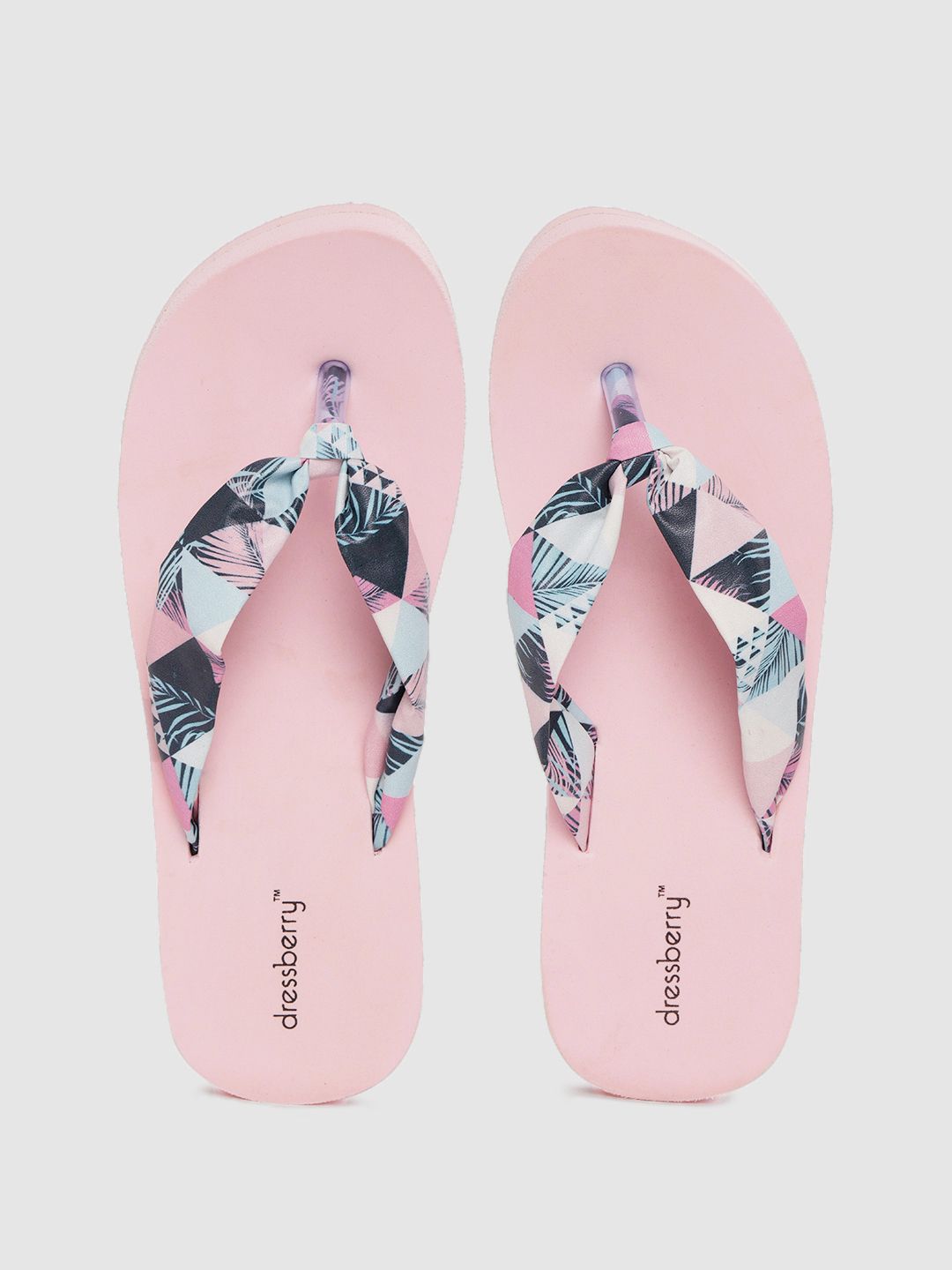 DressBerry Women Pink & Blue Printed Thong Flip-Flops Price in India