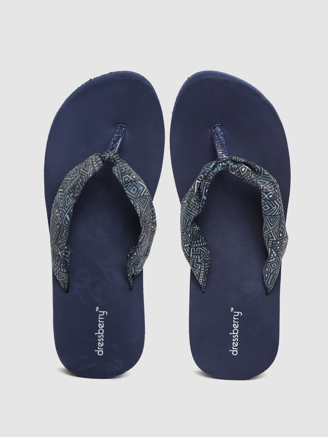 DressBerry Women Navy Blue & Green Printed Thong Flip-Flops Price in India