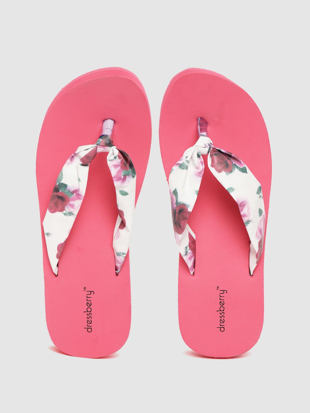 DressBerry Women White & Pink Floral Printed Thong Flip-Flops Price in India