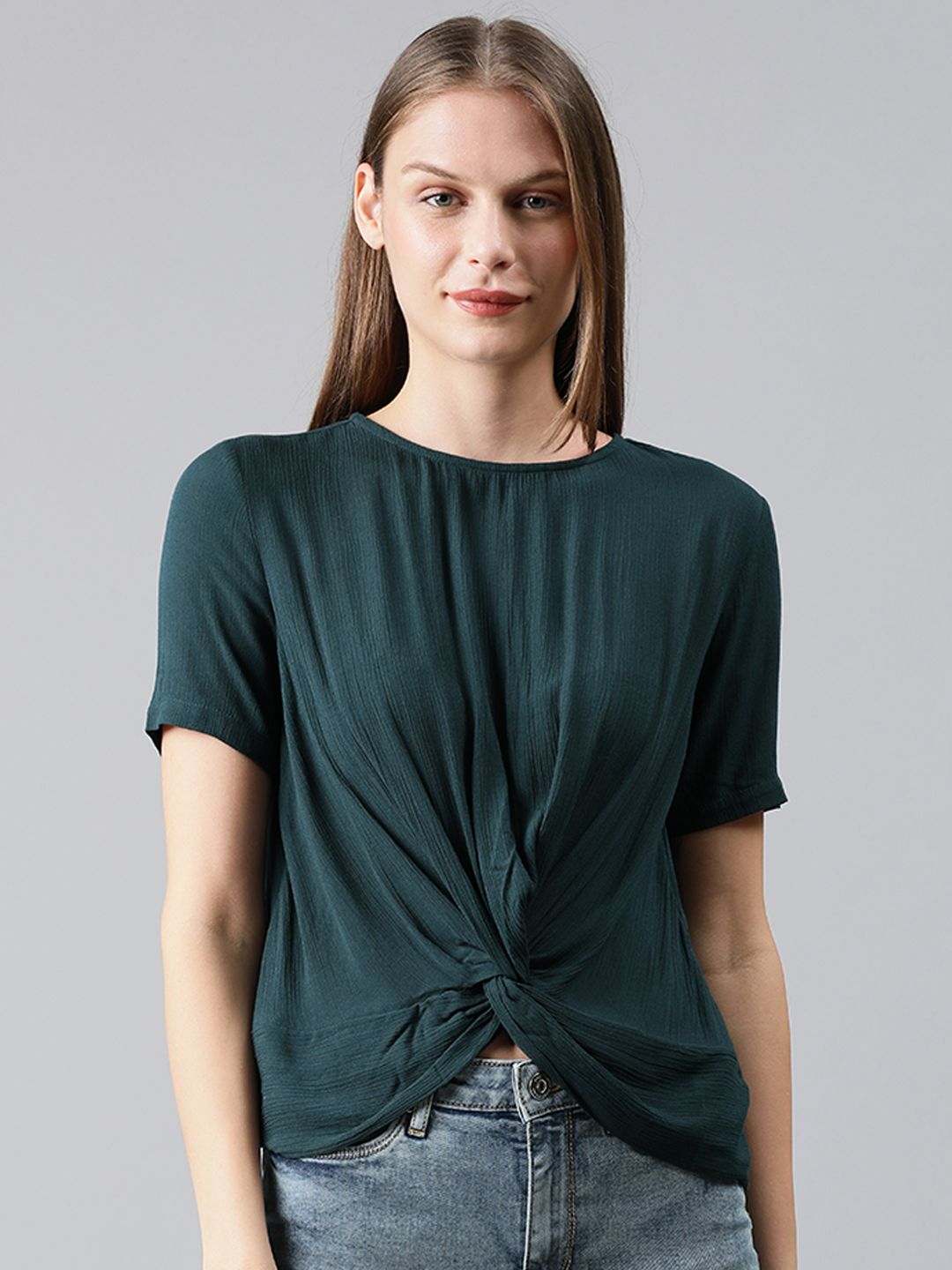 ONLY Women Green Solid Twisted Top