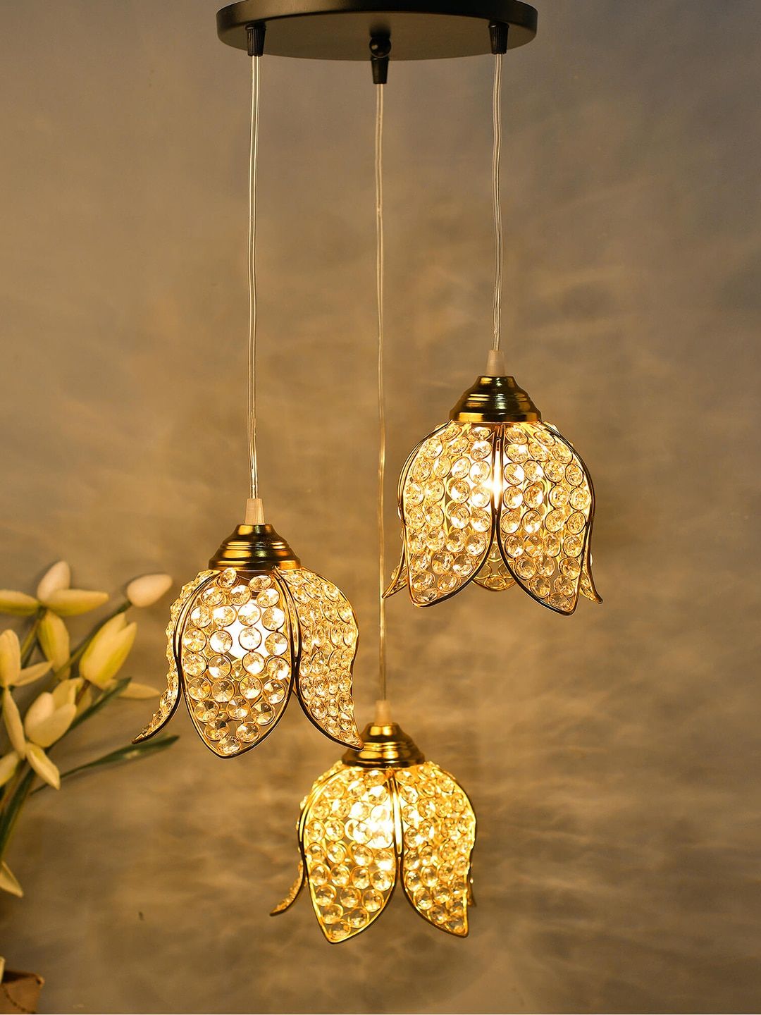 Homesake Gold-Toned & Transparent Self Design Handcrafted Lotus Cluster Light Price in India