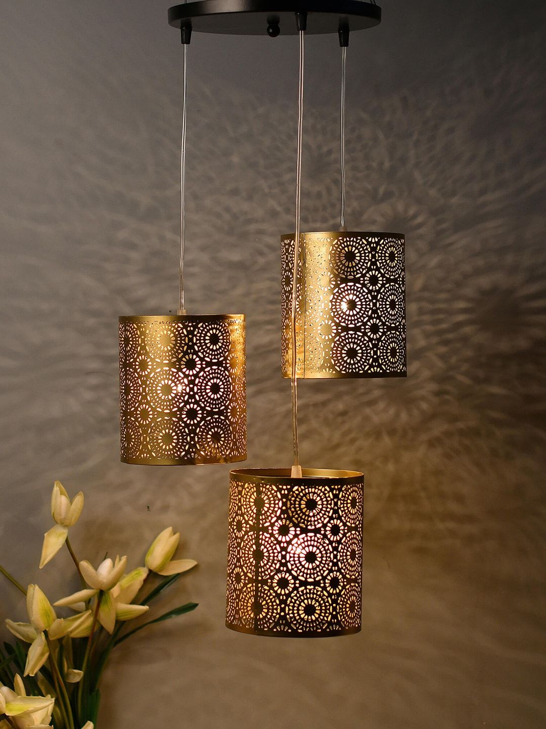 Homesake Gold-Toned Self Design Handcrafted Moroccan Hanging Light Price in India