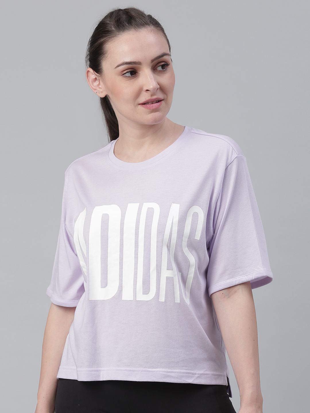 ADIDAS Women Lavender & White Printed Univ 1 T-shirt