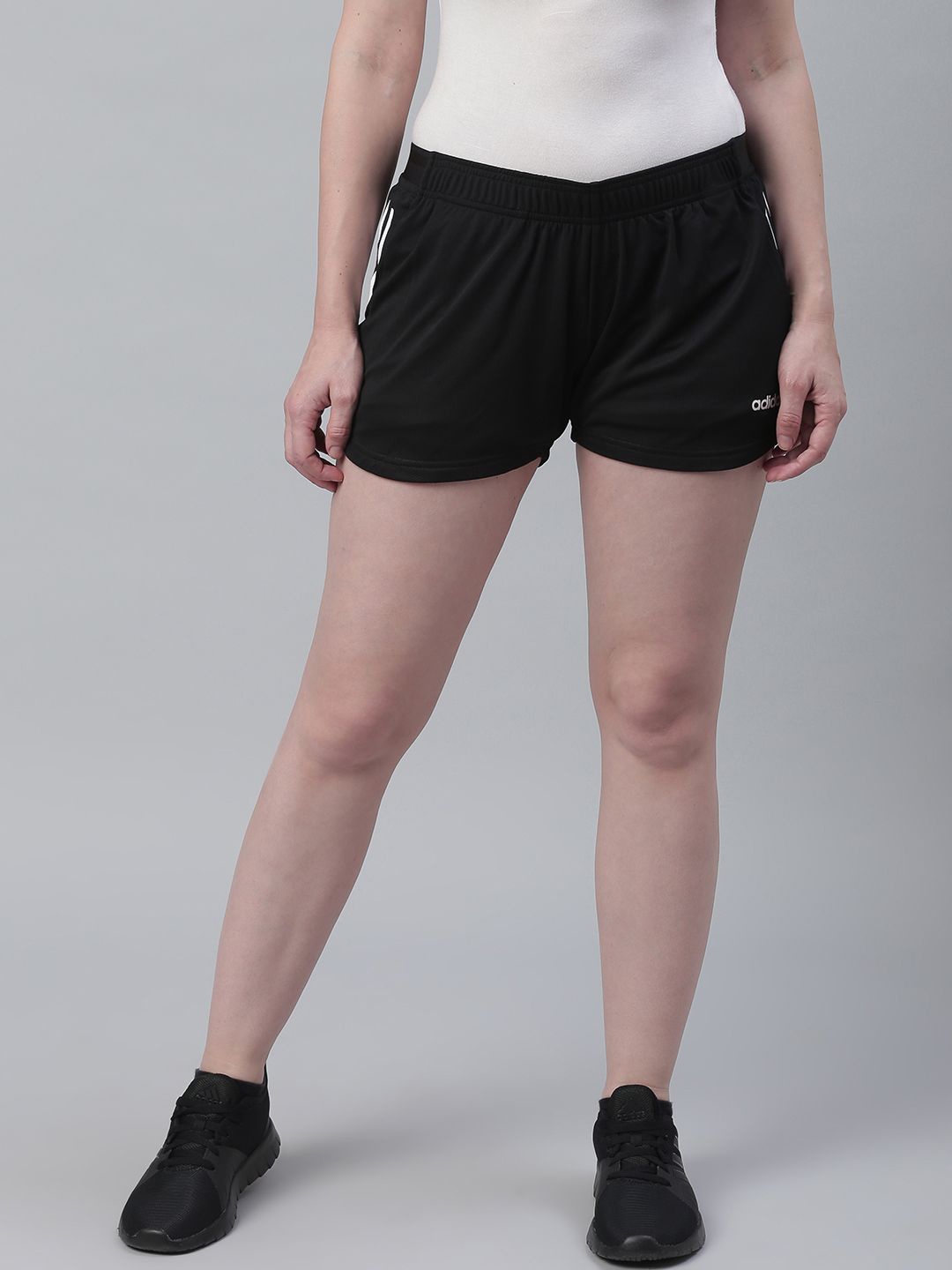 ADIDAS Women Black Solid Design 2 Move 3-Stripes KT Shorts