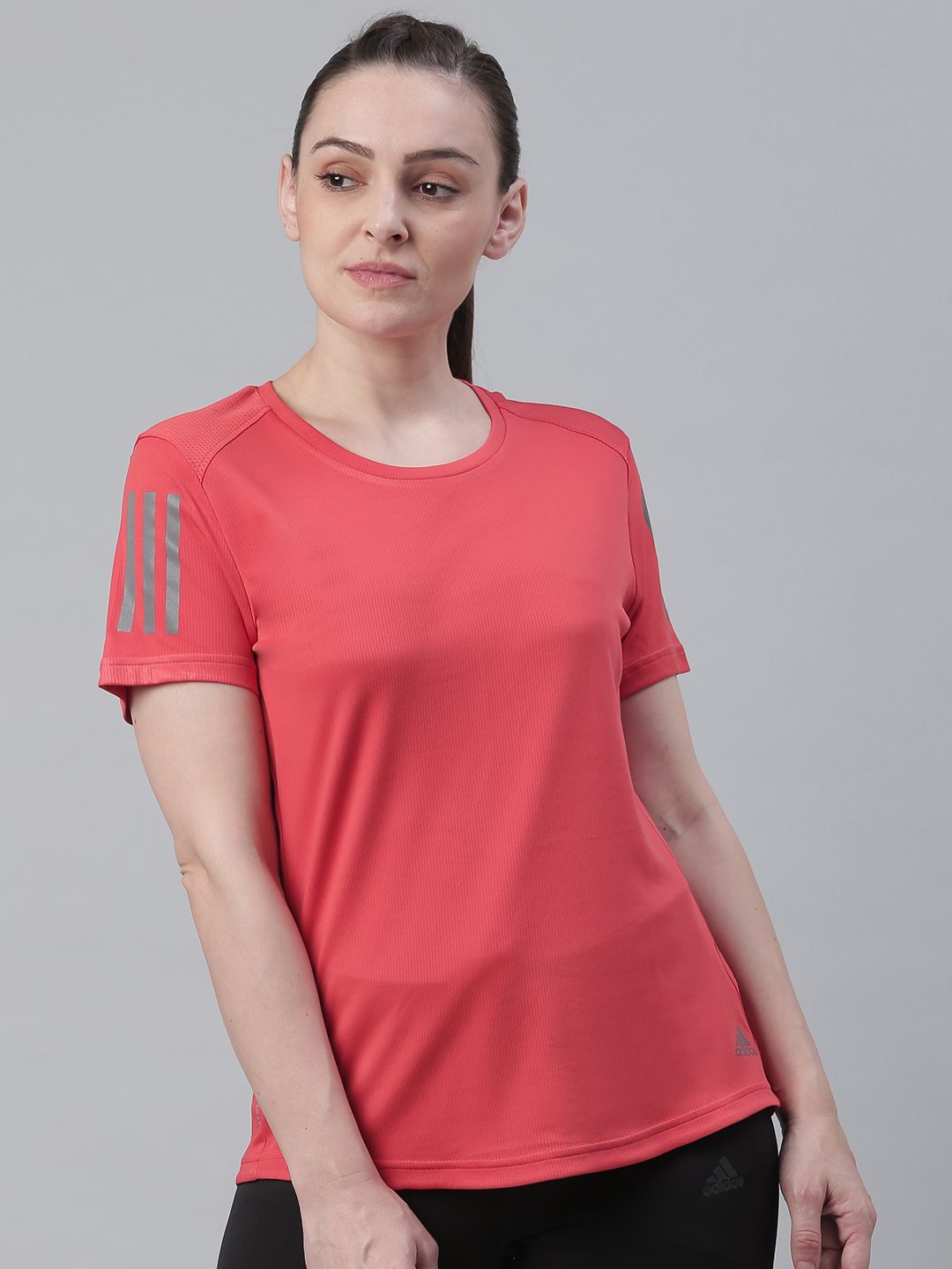 ADIDAS Women Coral Red Solid Own The Run T-shirt