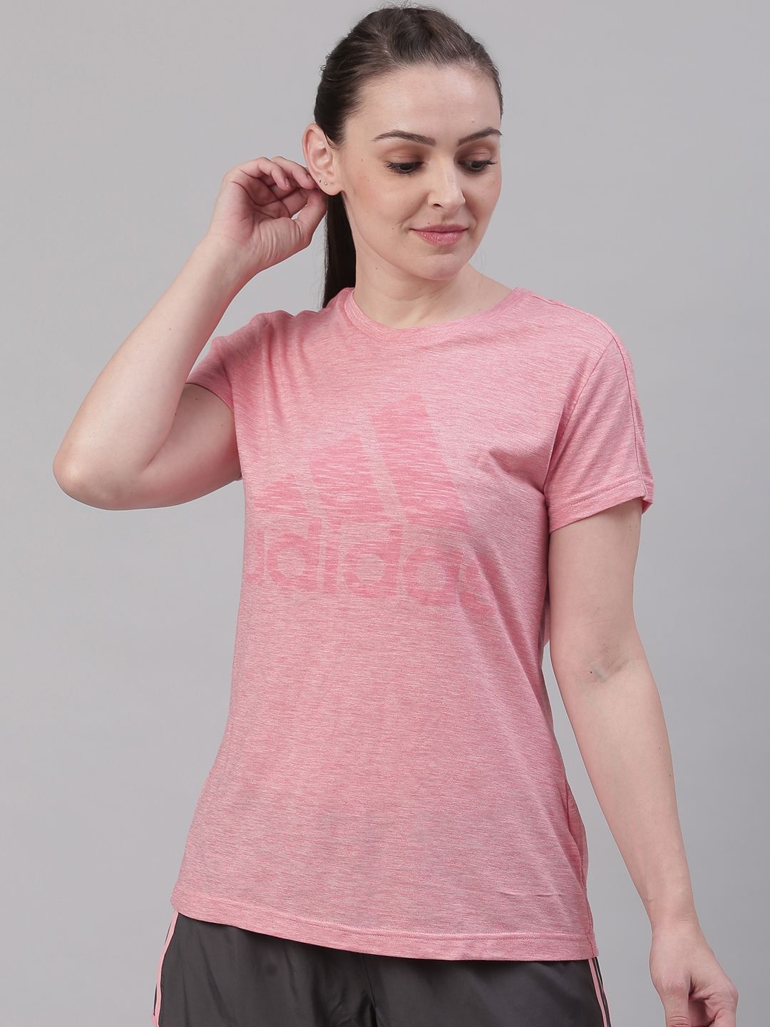 ADIDAS Women Pink Winners Brand Logo Printed T-shirt