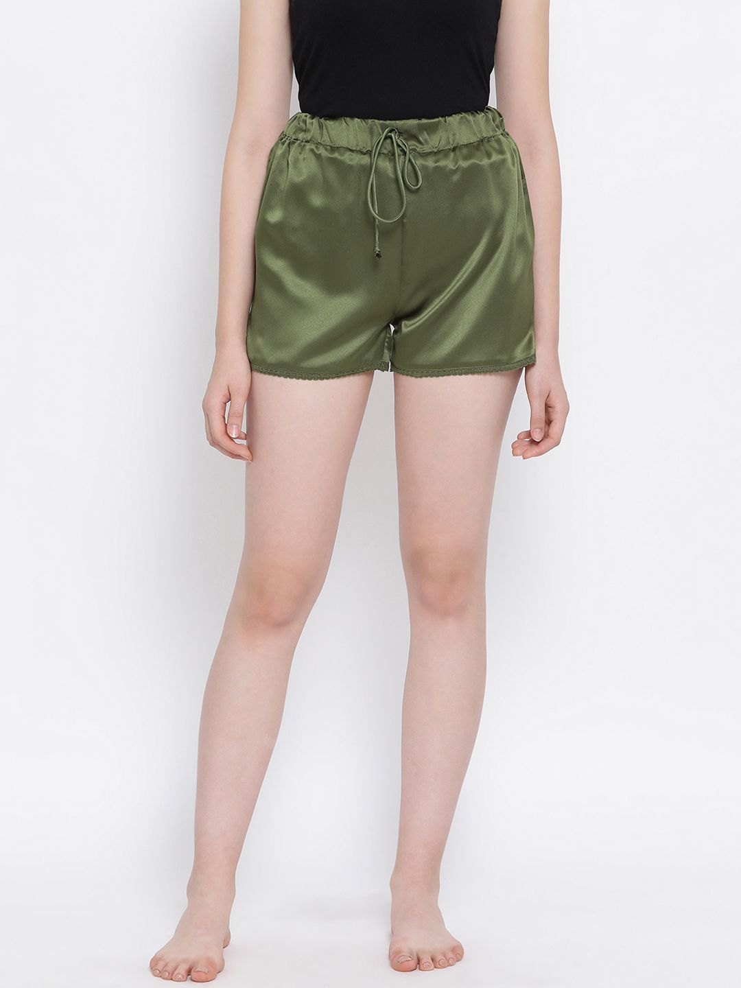 Oxolloxo Women Olive Green Solid Lounge Shorts Price in India