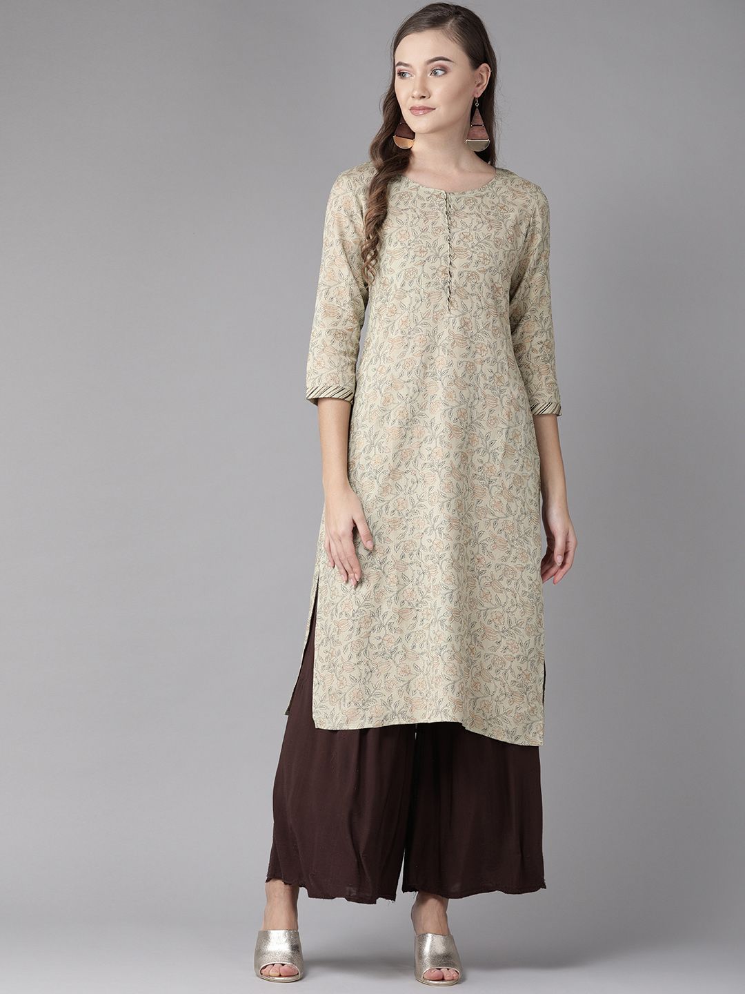 anayna Women Green & Black Screen Print Straight Kurta Price in India