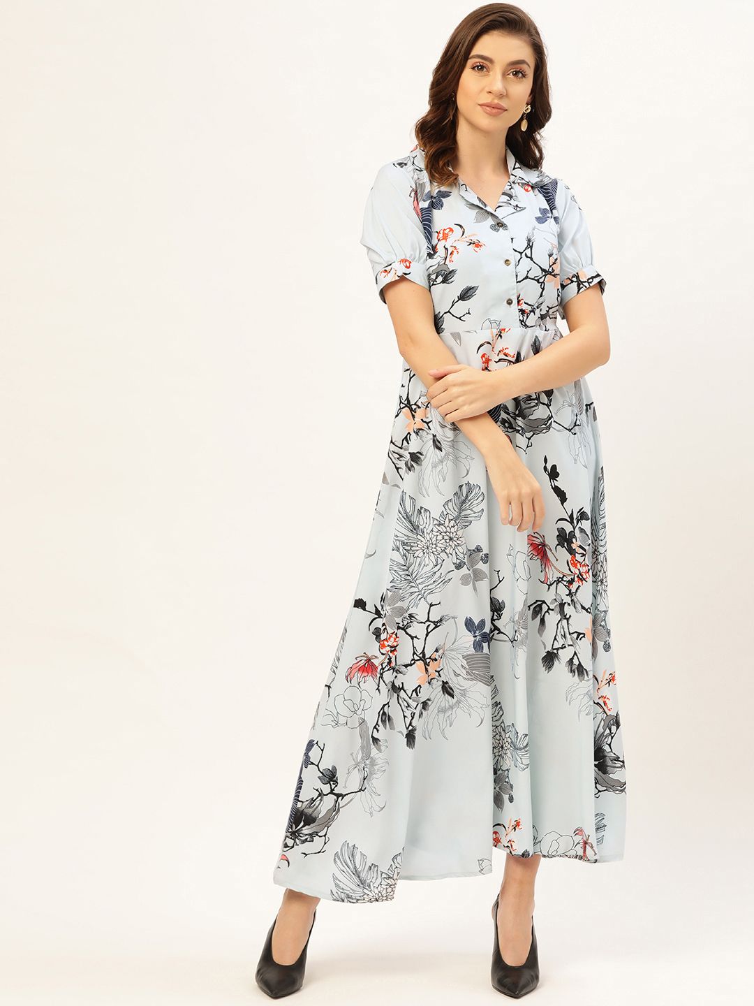 U&F Women Blue & Black Tropical Print Maxi Dress Price in India