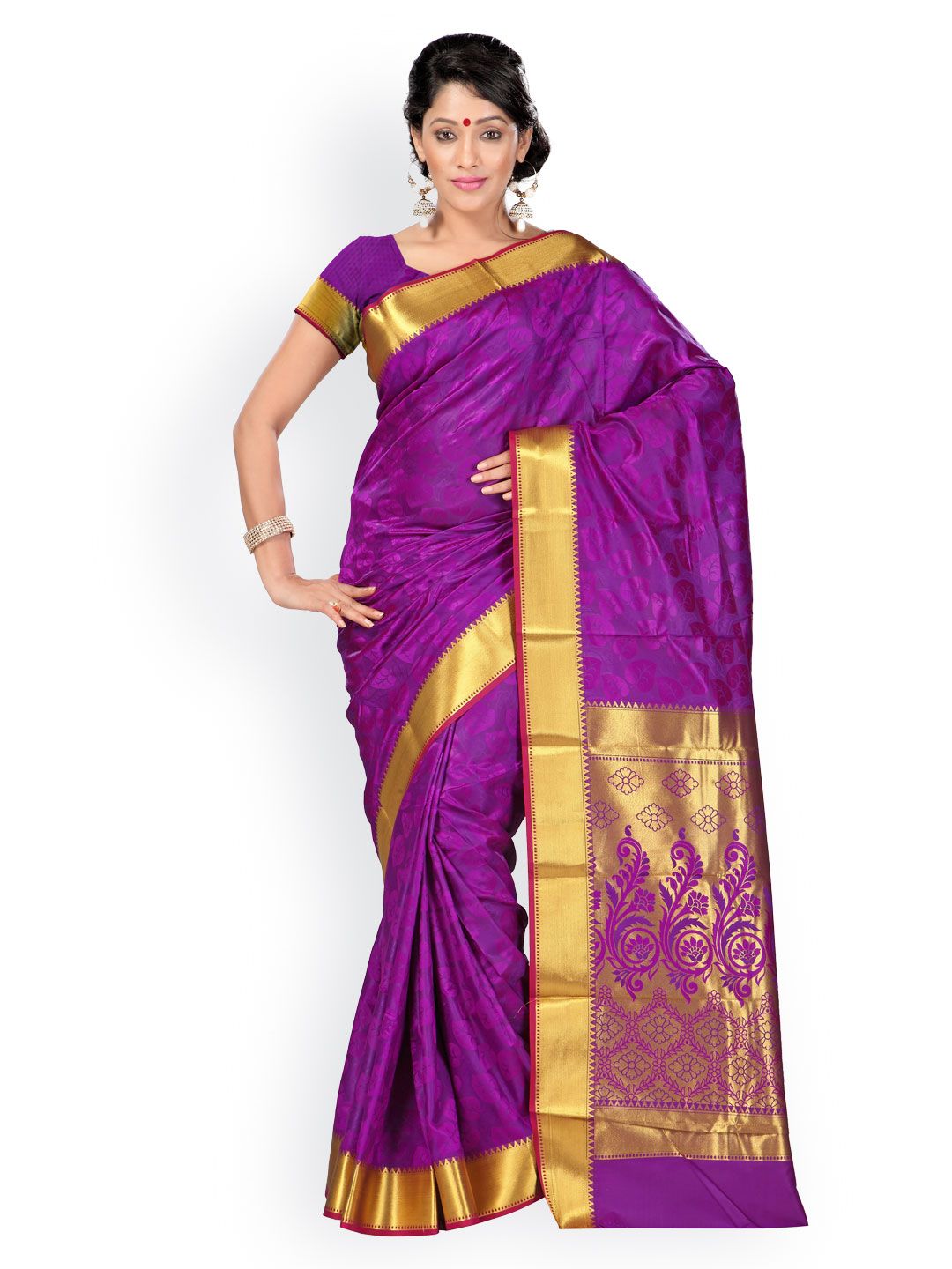 Varkala Silk Sarees Purple Jacquard & Art Silk Traditional Saree Price in India