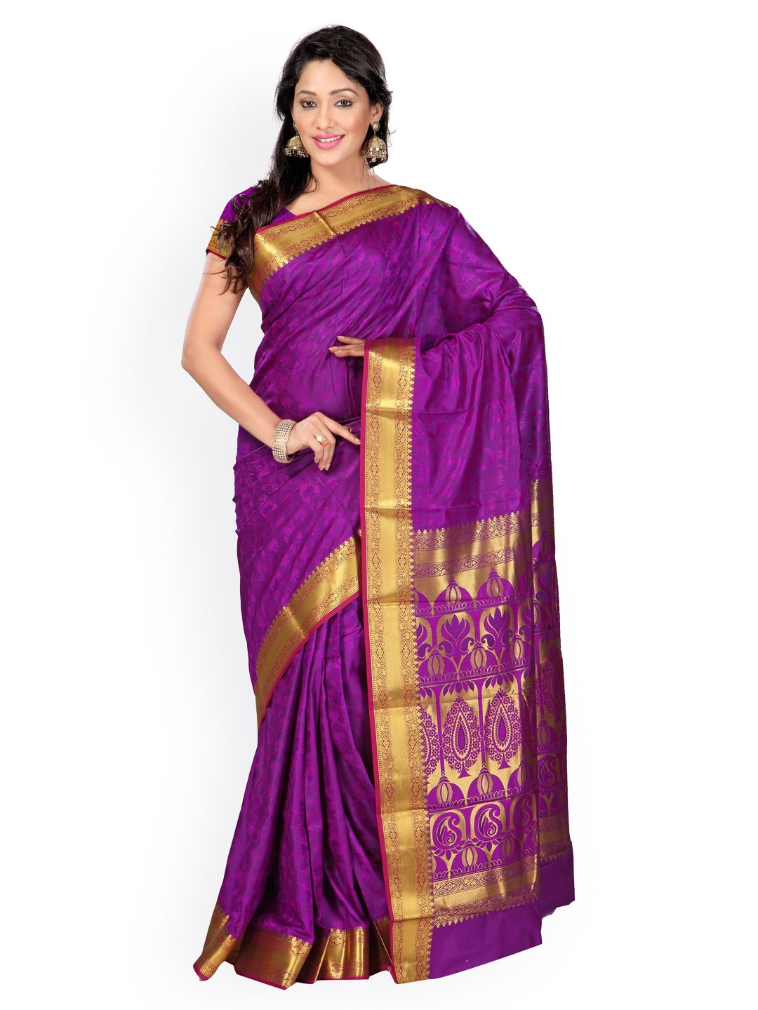 Varkala Silk Sarees Purple Jacquard Art Silk Traditional Saree Price in India