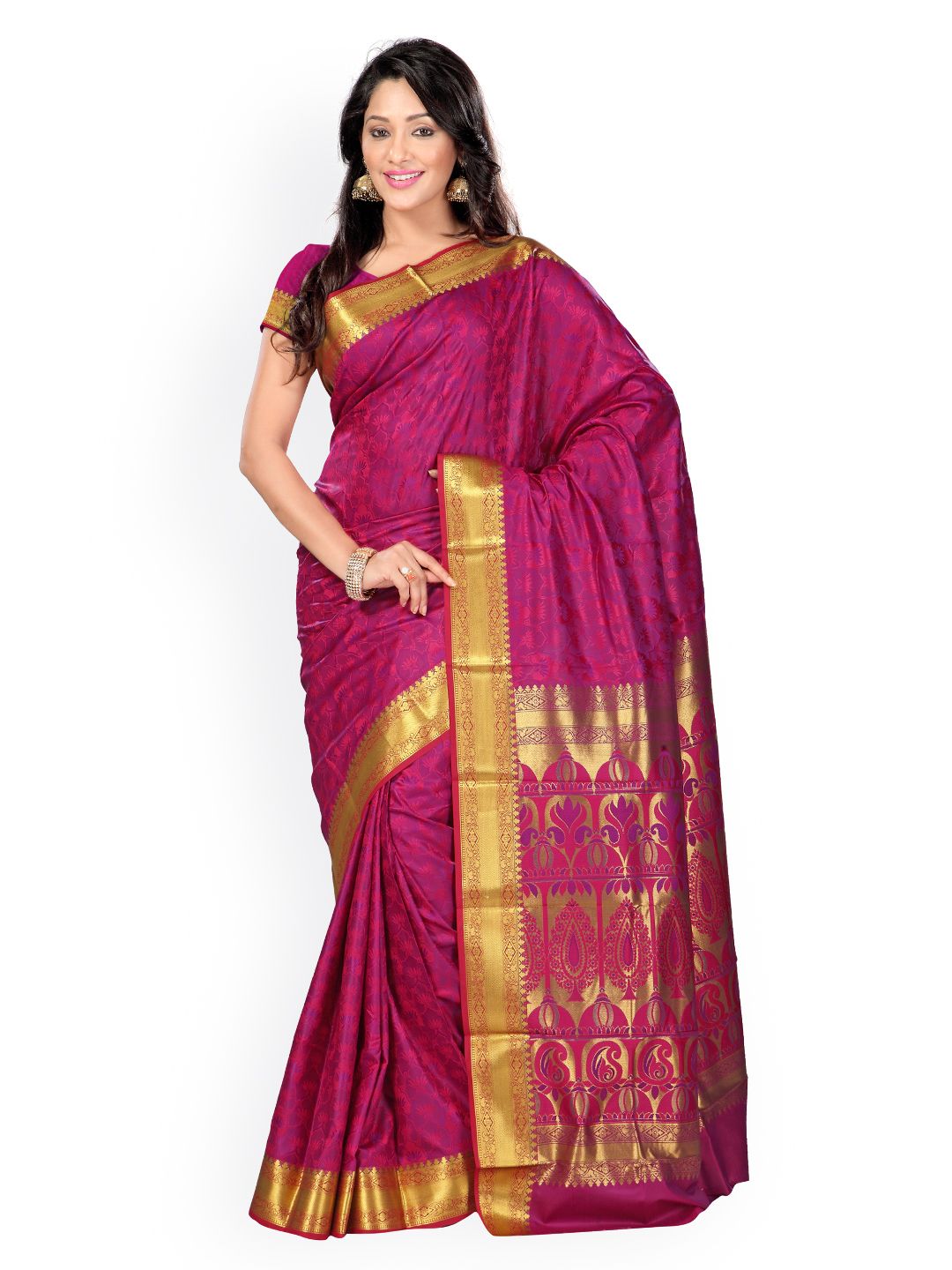 Varkala Silk Sarees Magenta Jacquard Art Silk Traditional Saree Price in India