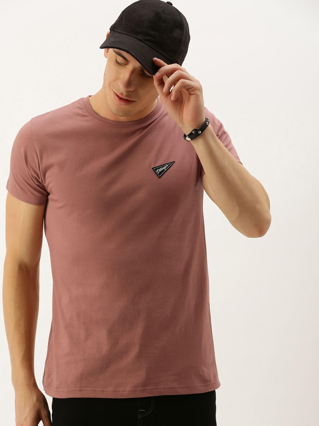 DILLINGER Men Mauve Solid Round Neck T-shirt