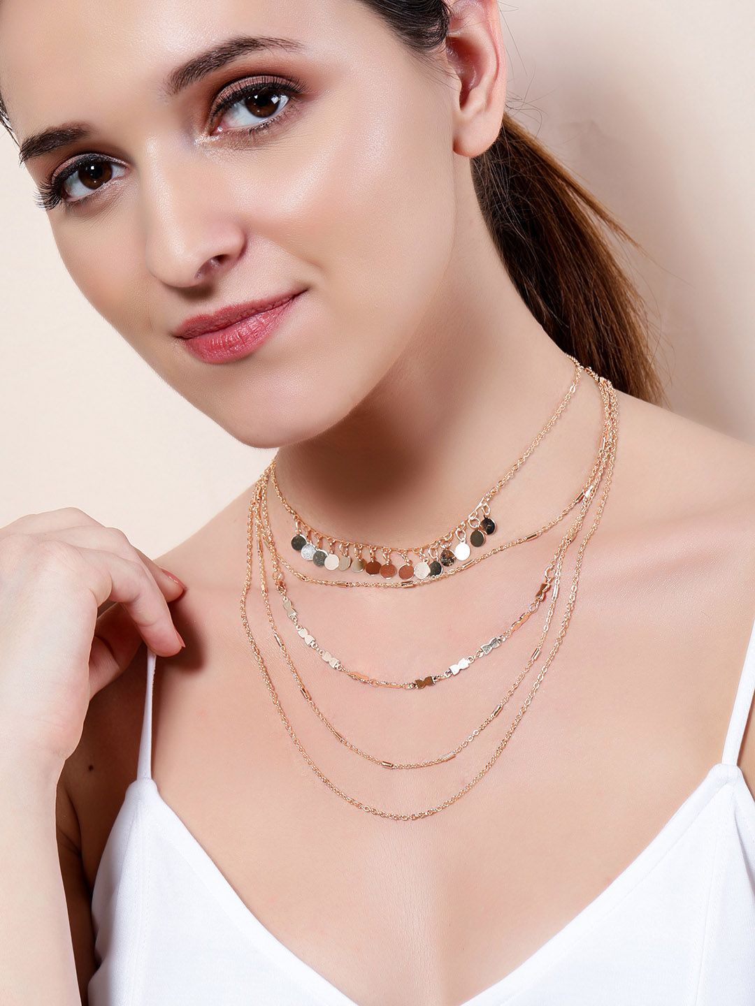 Rubans Rose Gold-Plated Layered Statement Necklace Price in India