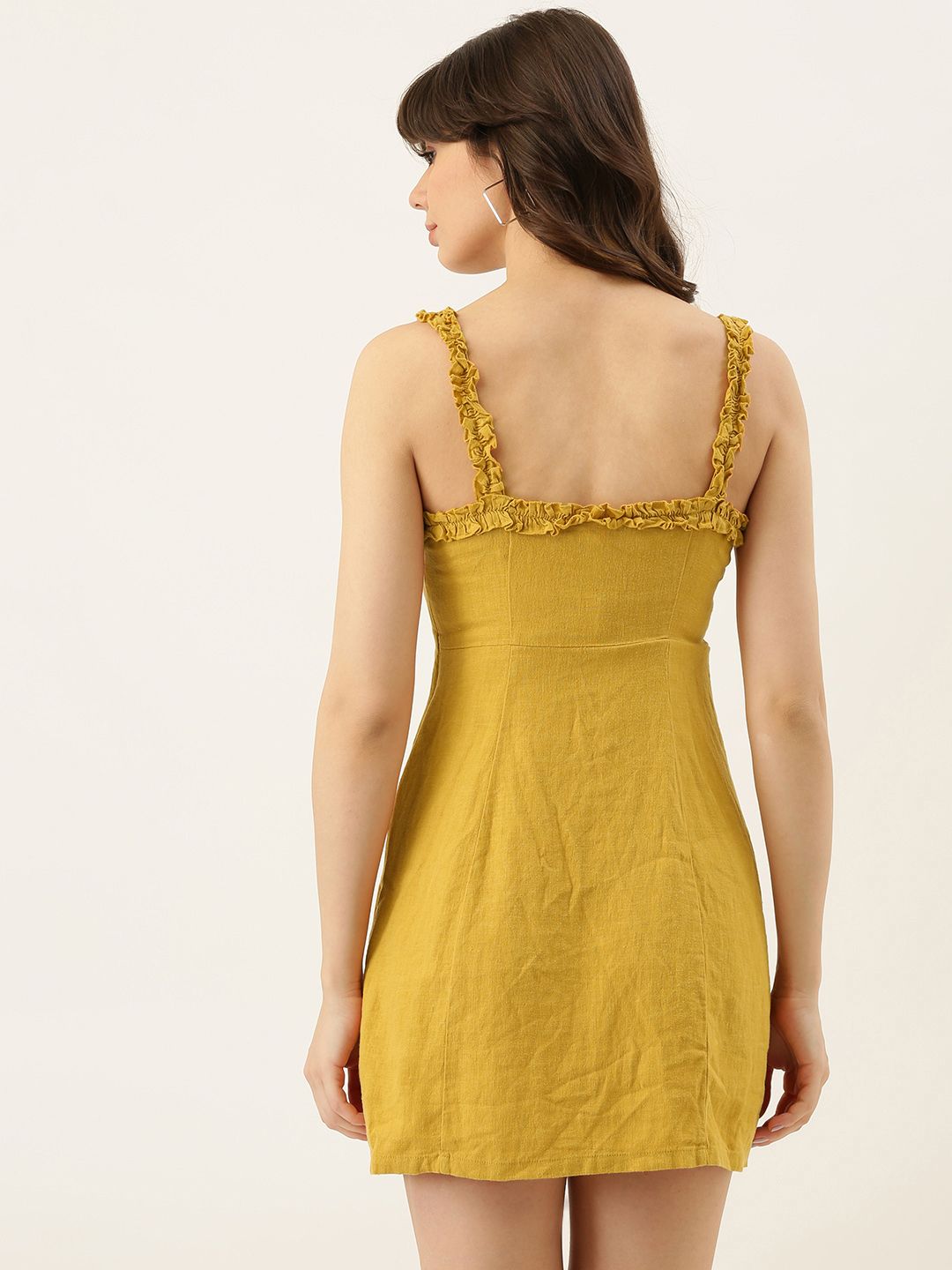 Buy FOREVER 21 Women Mustard Yellow Solid Sheath Linen Dress with Ruffle Detail - Dresses for Women 11552374 | Myntra Buy FOREVER 21 Women Mustard Yellow Solid Sheath Linen Dress with Ruffle Detail - Dresses for Women 11552374 | Myntra