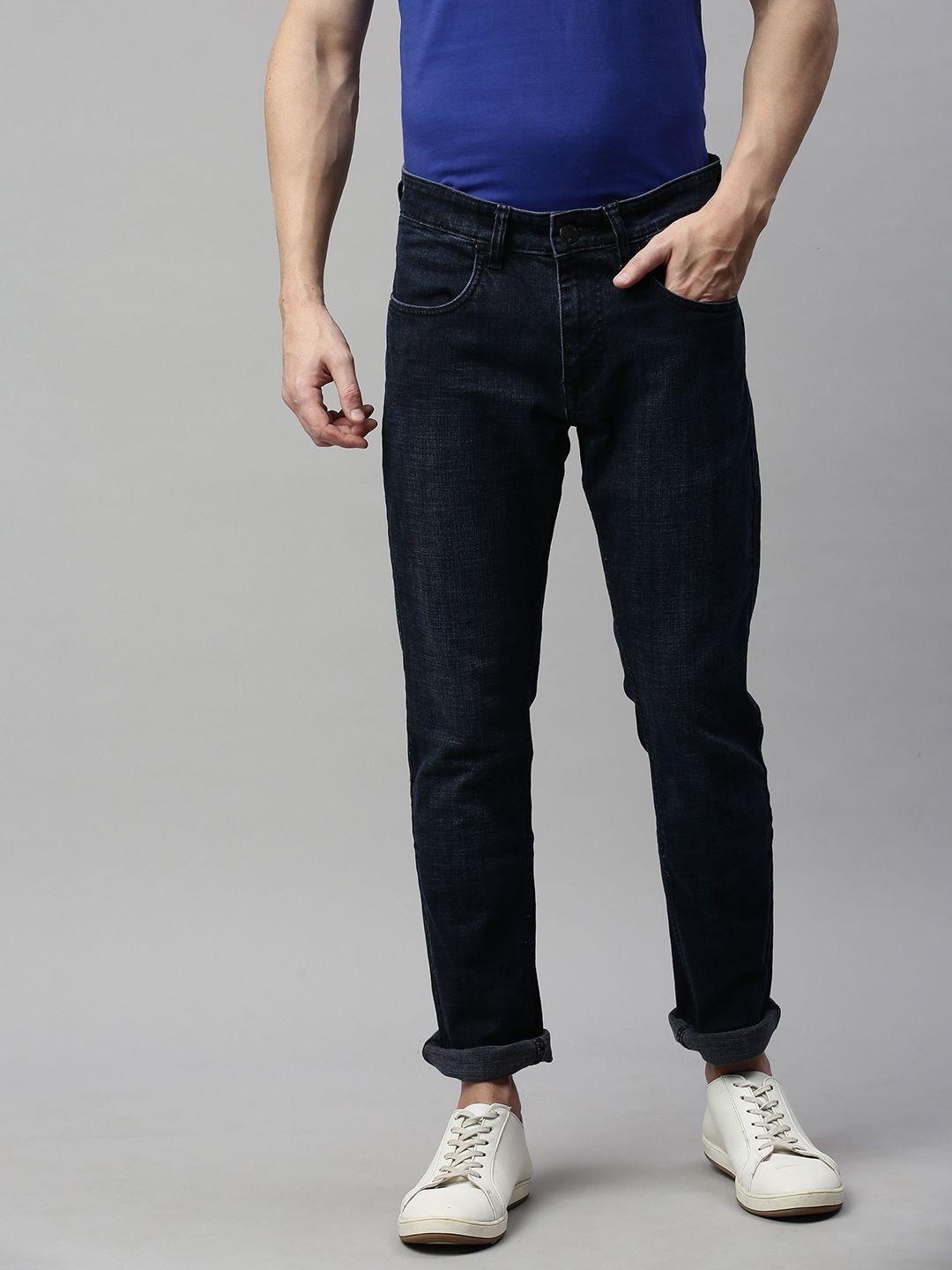 WROGN Men Navy Blue Slim Fit Mid-Rise Clean Look Stretchable Jeans