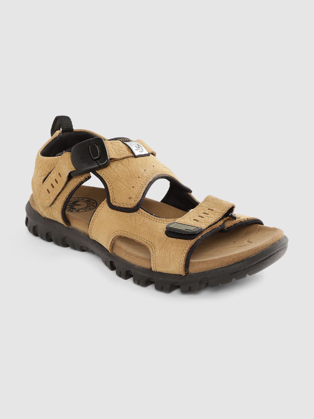 Woodland Men Camel Brown Leather Textured Comfort Sandals