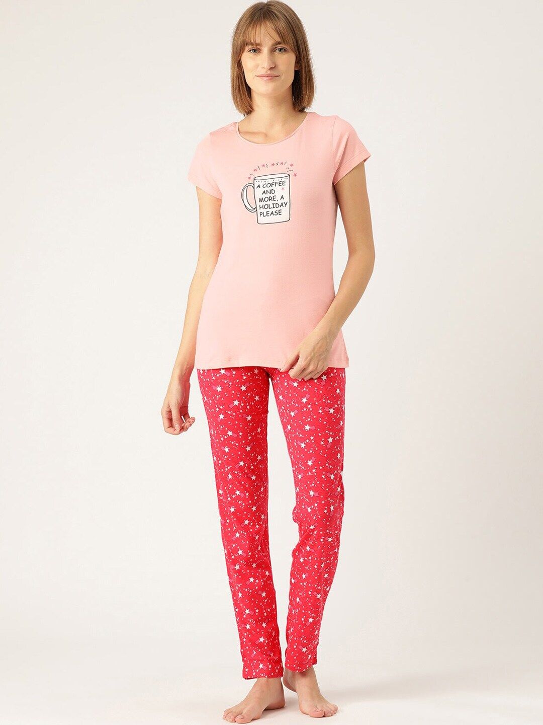 Sweet Dreams Women Pink & Red Printed Nightsuit Price in India