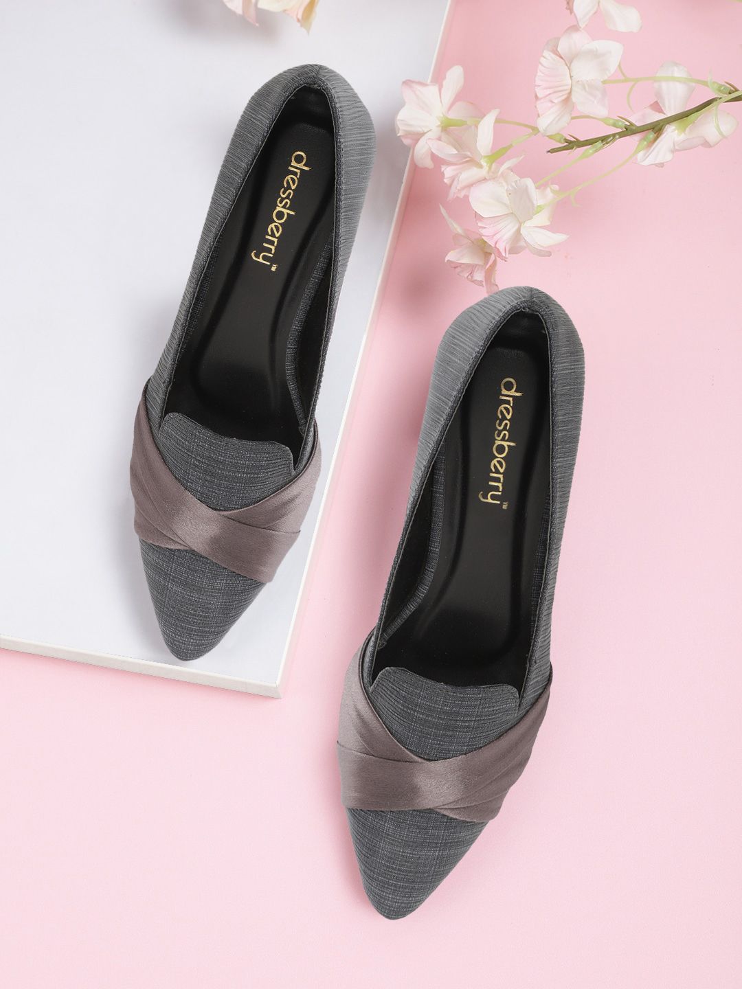 DressBerry Women Charcoal Grey Textured Ballerinas Price in India