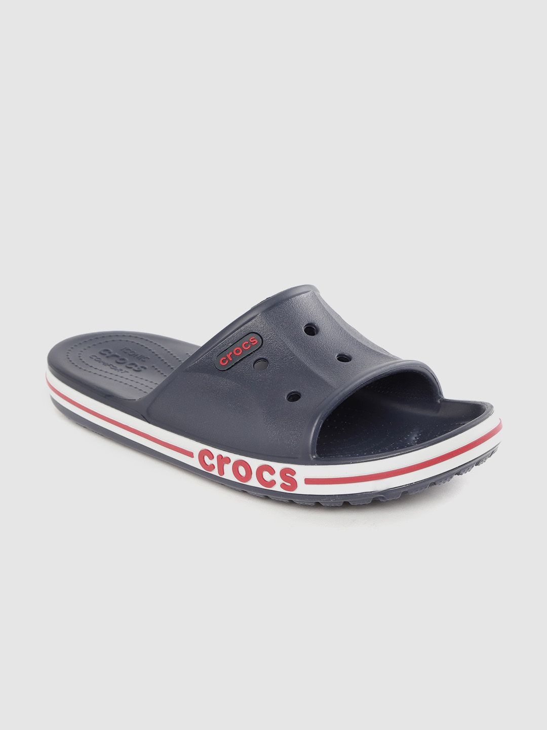 Crocs Unisex Navy Blue Solid Cut-Work Sliders Price in India