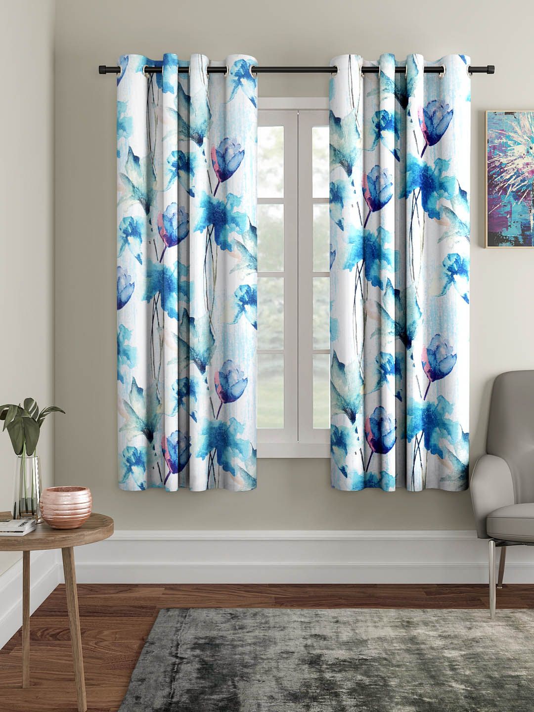 Home Sizzler Blue & White Set of 2 Window Curtains Price in India