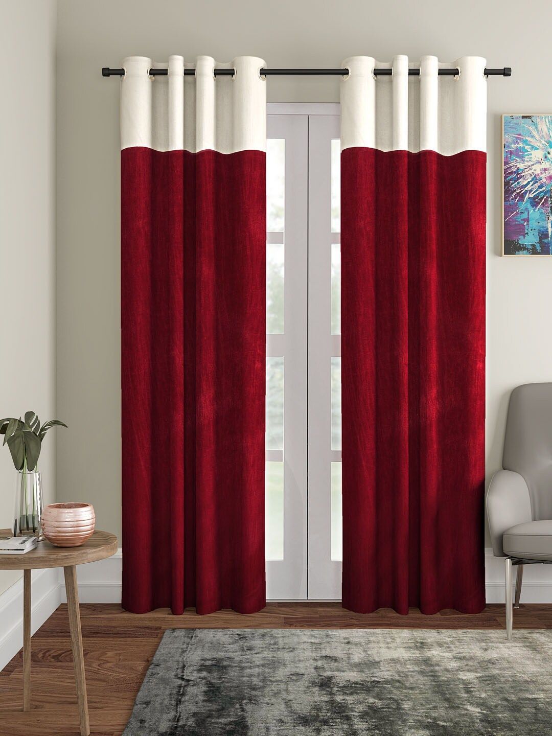 Home Sizzler Maroon & Off-White Set of 2 Door Curtains Price in India