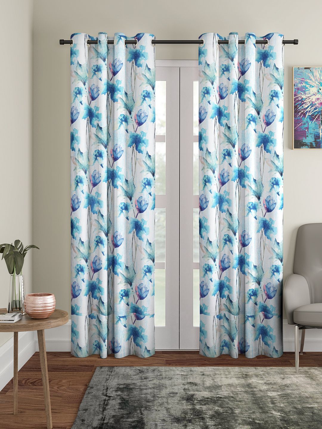 Home Sizzler Blue & White Set of 2 Long Door Curtains Price in India