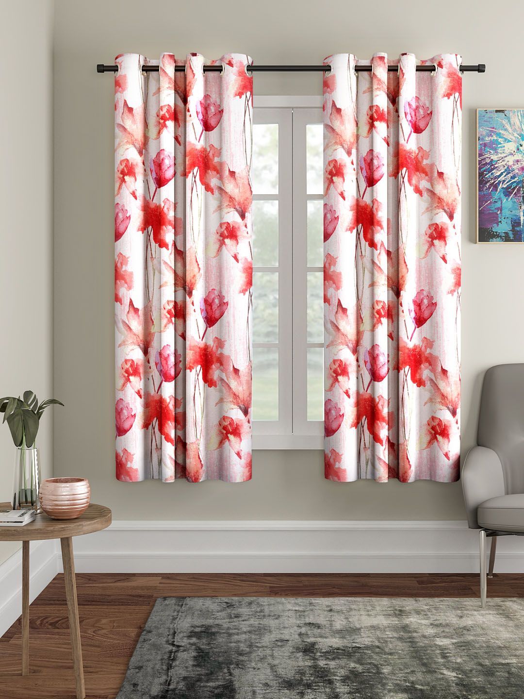 Home Sizzler Red & White Set of 2 Window Curtains Price in India