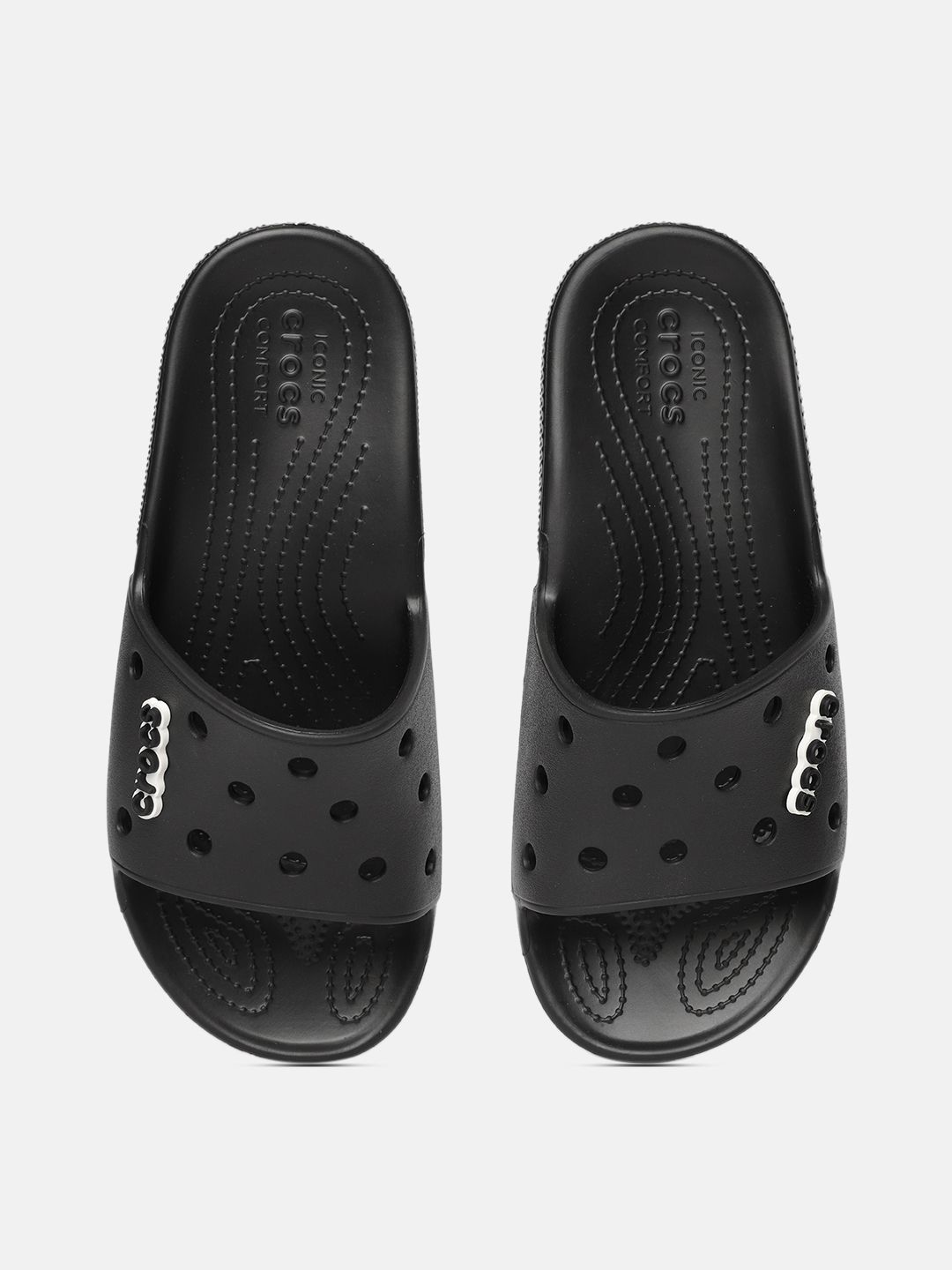 Crocs Unisex Black Cut-Outs Croslite Sliders with Brand Logo Applique Detail Price in India