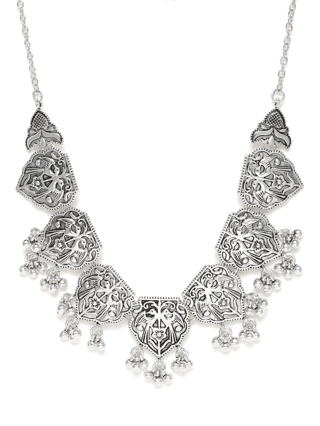 ToniQ Women Silver-Toned Oxidised Tribal Necklace Price in India