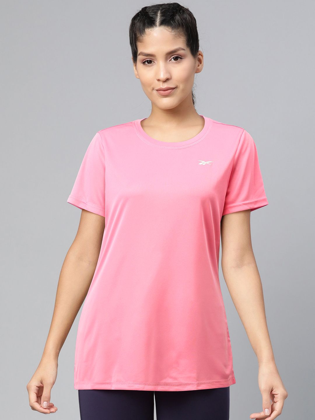 Reebok Women Pink Essentials Solid Training T-Shirt Price in India