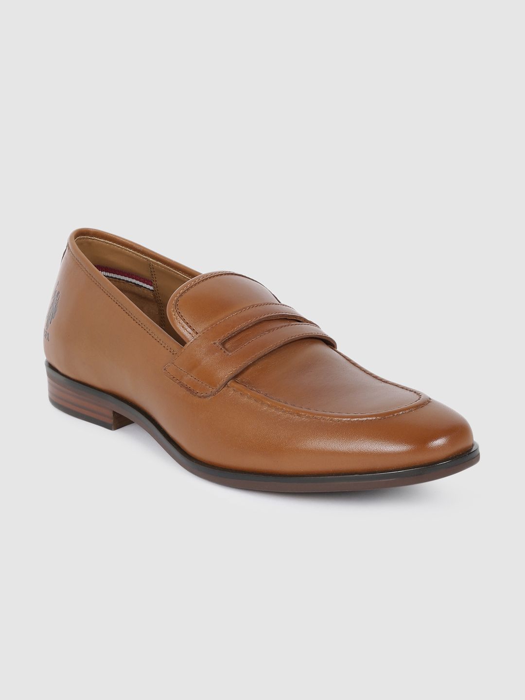 U.S. Polo Assn. Men Tan Brown Solid Leather Formal Slip-On Shoes