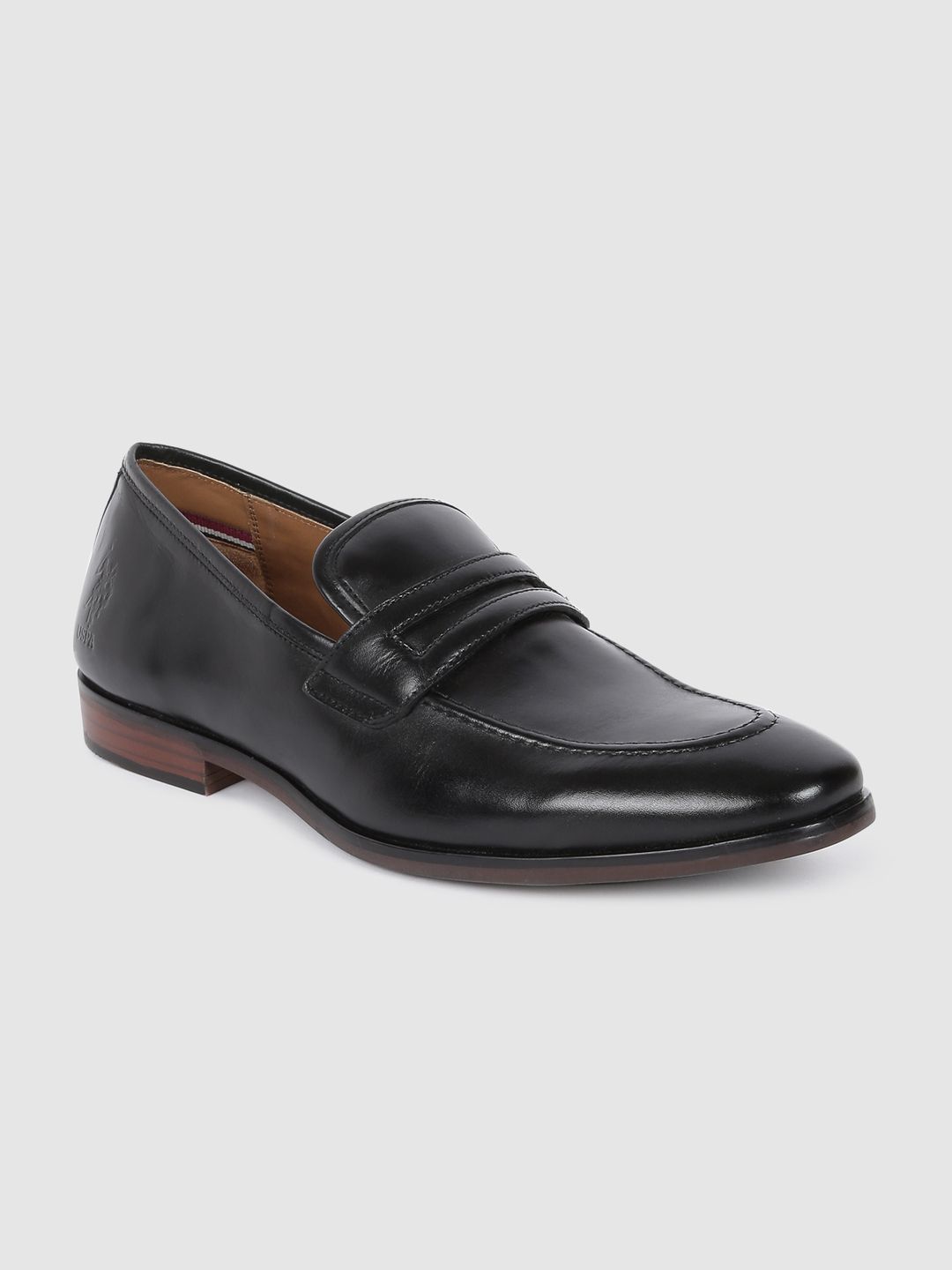 U.S. Polo Assn. Men Black Solid Leather Formal Slip-On Shoes