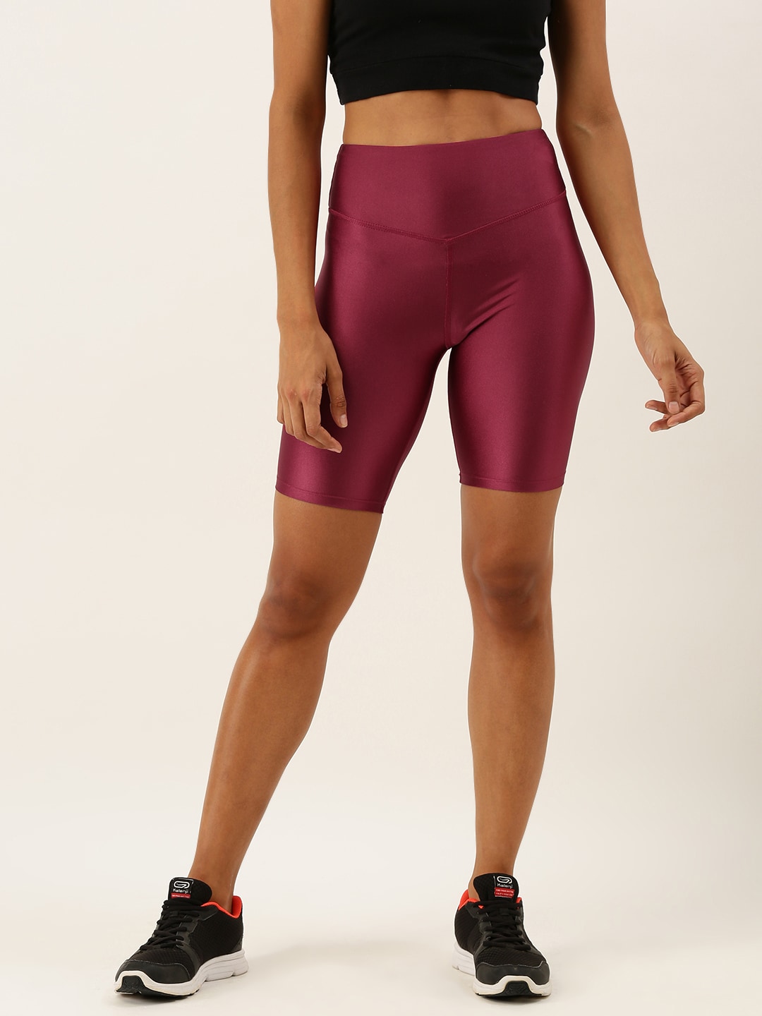 FOREVER 21 Women Burgundy Solid Sports Tights Price in India
