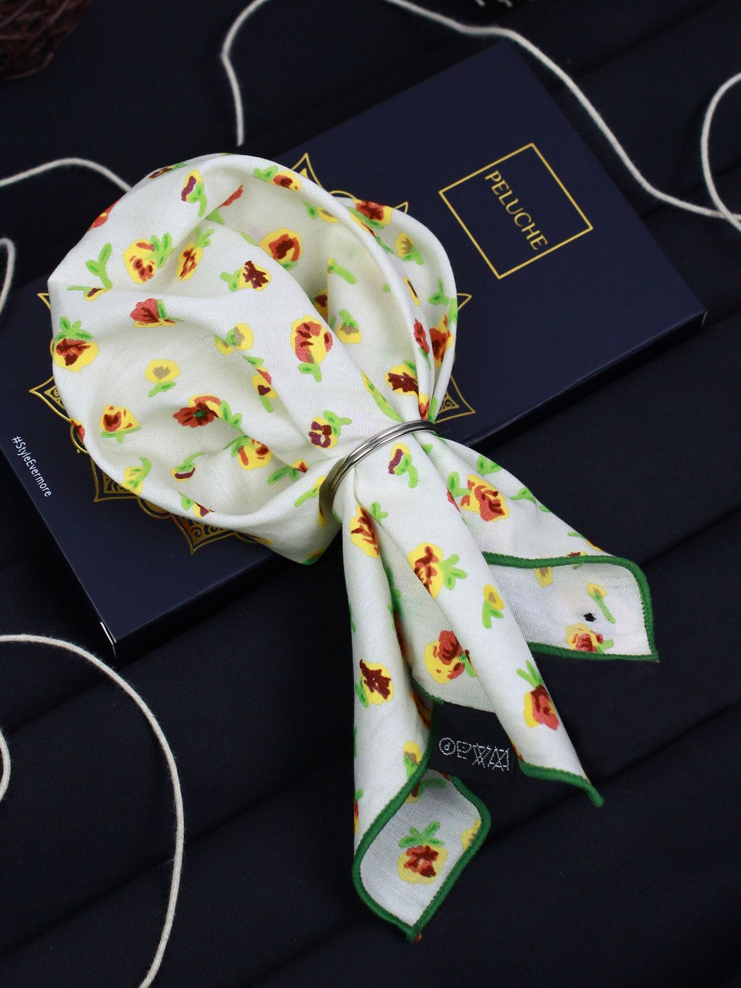 Peluche Men Off-White & Yellow Printed Pocket Squares