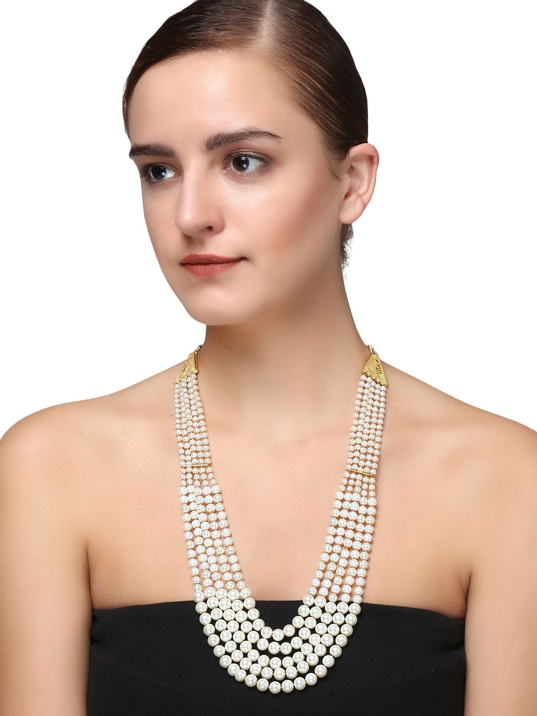 Adwitiya Collection White Gold-Plated Antique Pearl Layered Necklace Price in India